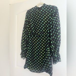 Saloni Green Metallic Polka Dot Dress